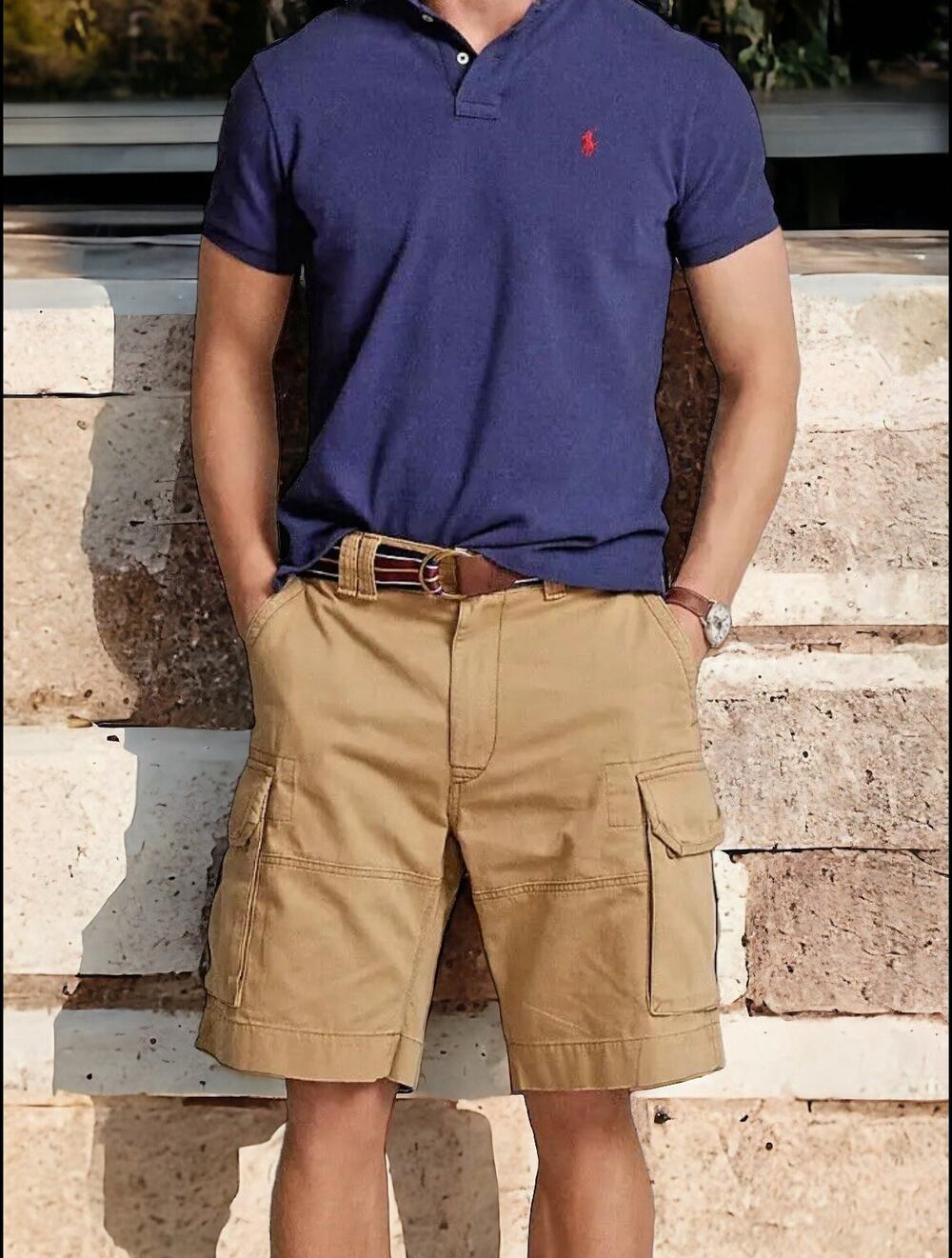 Polo Ralph Lauren RRL Classic Montana Khaki Cargo Shorts Mens 32 New Fast Ship